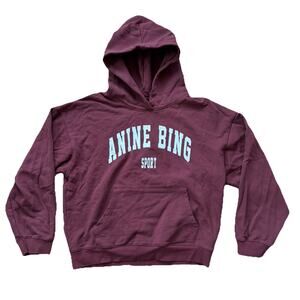 ANINE BING SPORT Hooded Sweatshirt Hoodie Maroon Distressed Women’s Size Medium